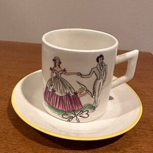 Vintage Small Cup And Saucer Made In Italy  Dancing Couple With Cupid & Arrow